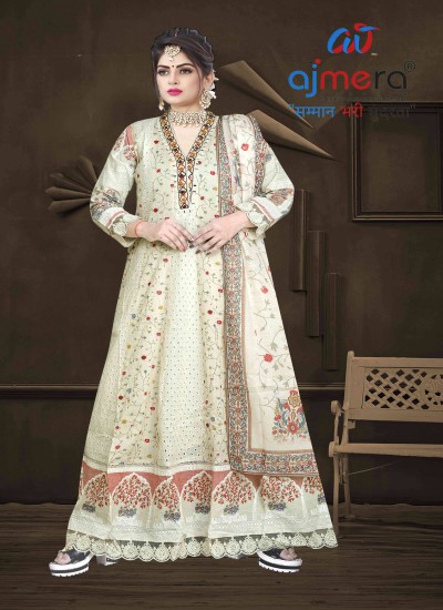 Exquisite Chikankari on Elegant Lakhnavi Gown Kurti in Surat