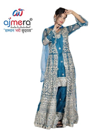 Georgette Nyra Cut Kurti Set with Skirt and Dupatta Embroidery Work in Surat