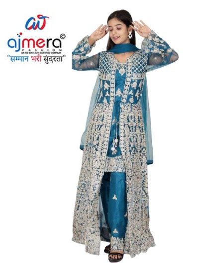 Jari Work Nyra Cut Long Top with Jacket Skirt and Dupatta Silk and Net Fabric in Surat