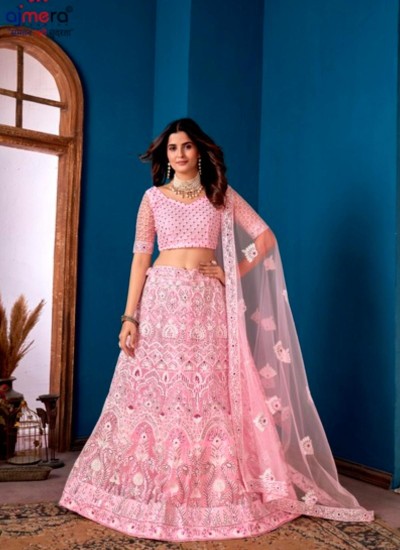 Three Piece Net Pair Lehenga Set with Embroidery and Polythene Packing in Surat